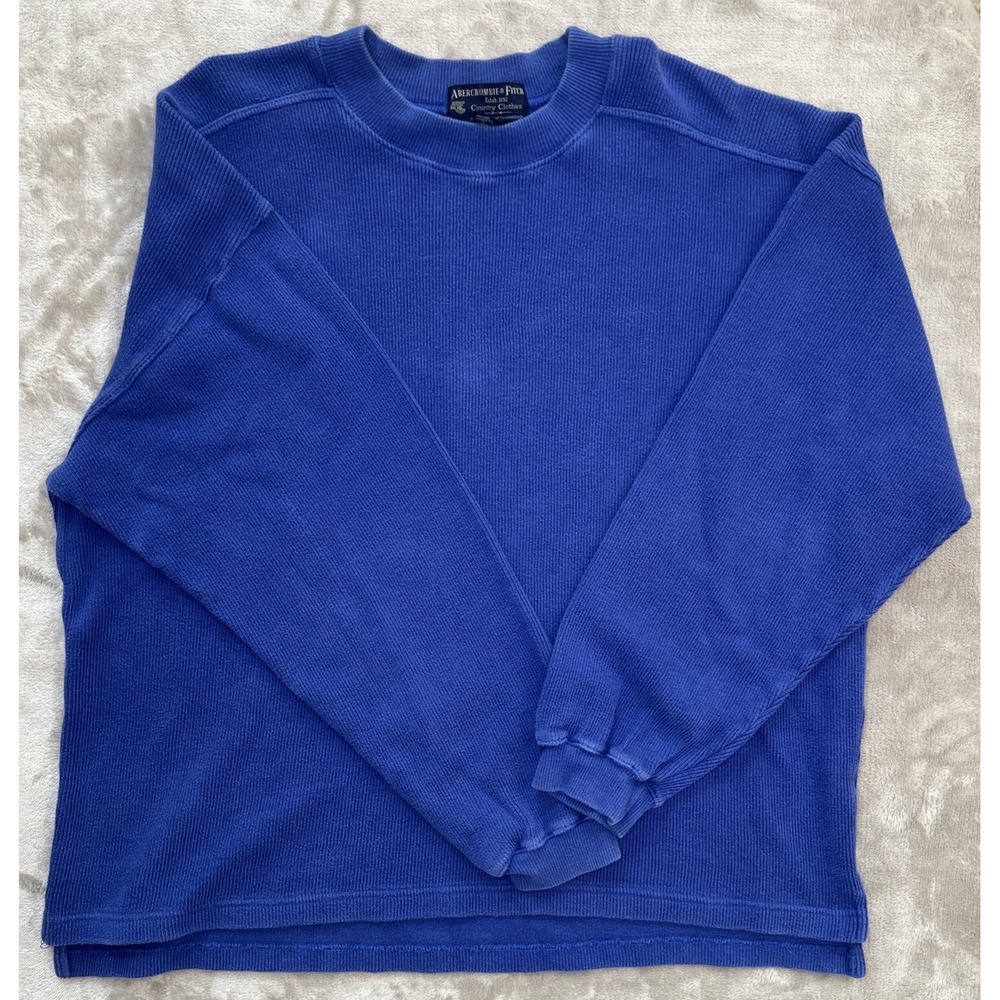Vintage 90s Abercrombie Fitch Country Clothes Ribbed Crewneck Sweater Men M Blue